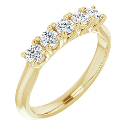 Five Stone Round Brilliant Lab Diamond Anniversary Band