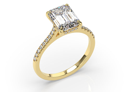 Emerald Yellow Gold Hidden Halo Engagement Ring