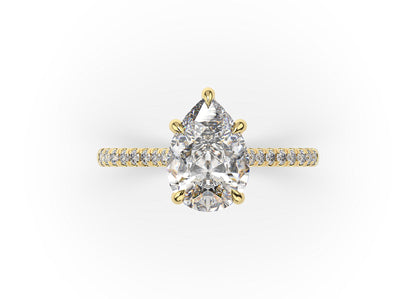 Pear Five Claw Hidden Halo Engagement Ring