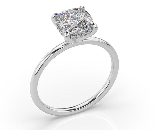 Cushion Hidden Halo Thin Band Engagement Ring