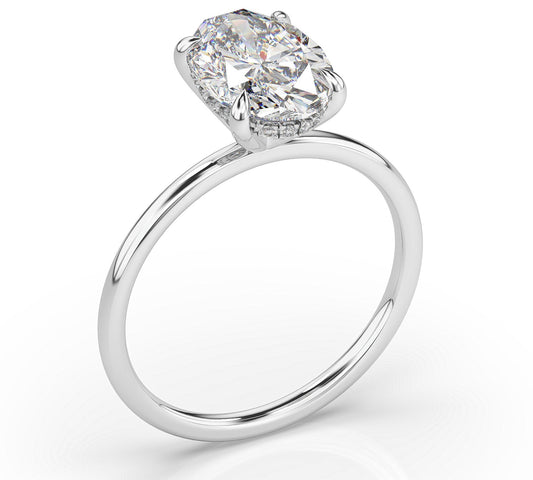 Oval Hidden Halo Thin Band Engagement Ring