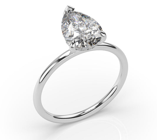 Pear Hidden Halo Thin Band Engagement Ring