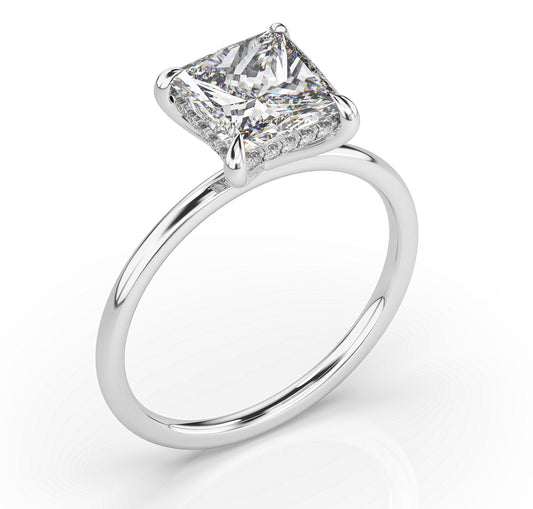 Princess Hidden Halo Thin Band Engagement Ring