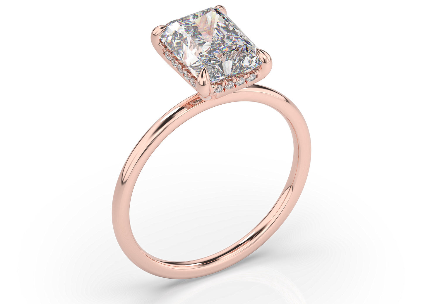 Radiant Hidden Halo Thin Band Engagement Ring