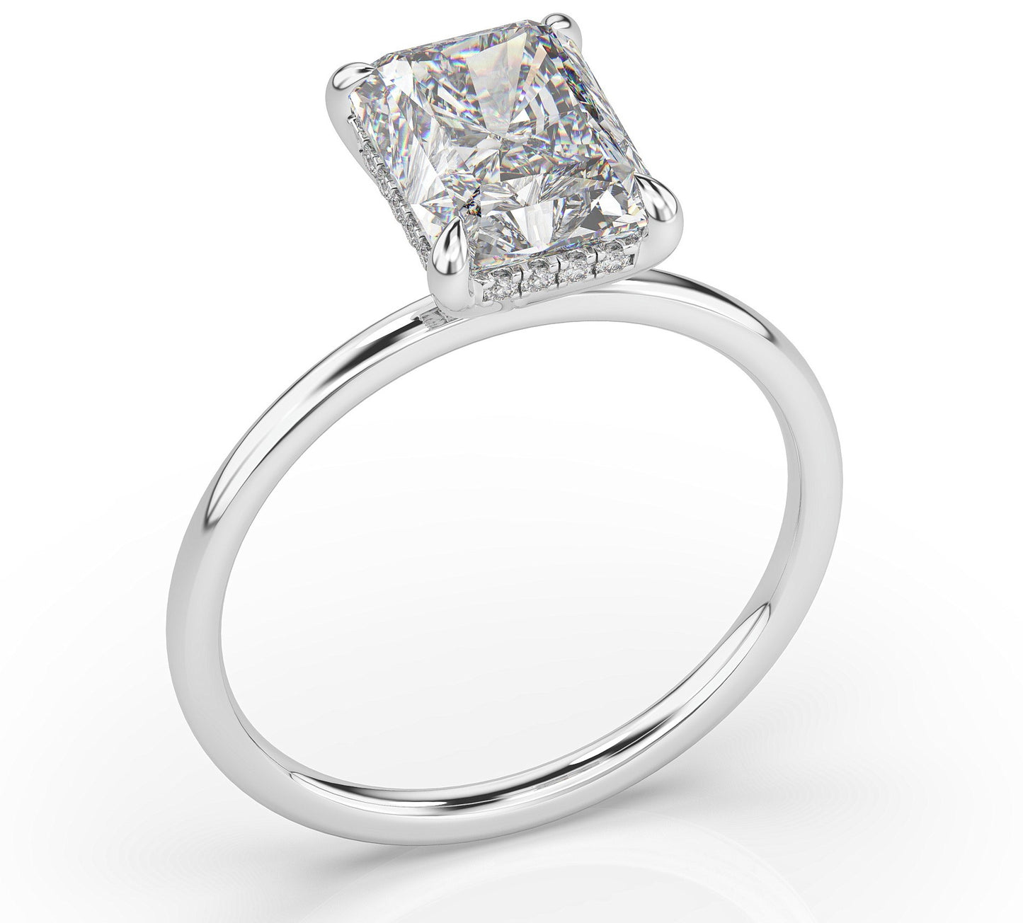 Radiant Hidden Halo Thin Band Engagement Ring