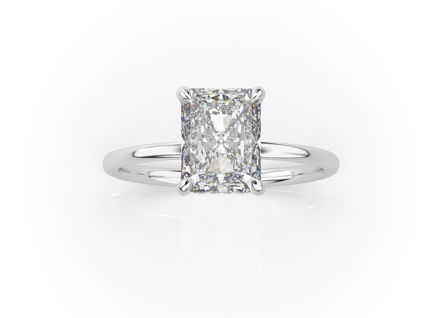 Radiant Hidden Halo Thin Band Engagement Ring