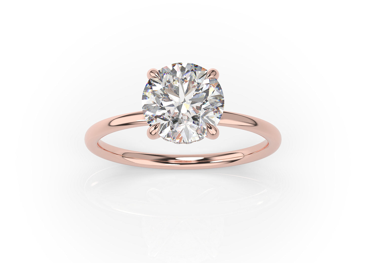 Round Brilliant Hidden Halo Thin Band Engagement Ring